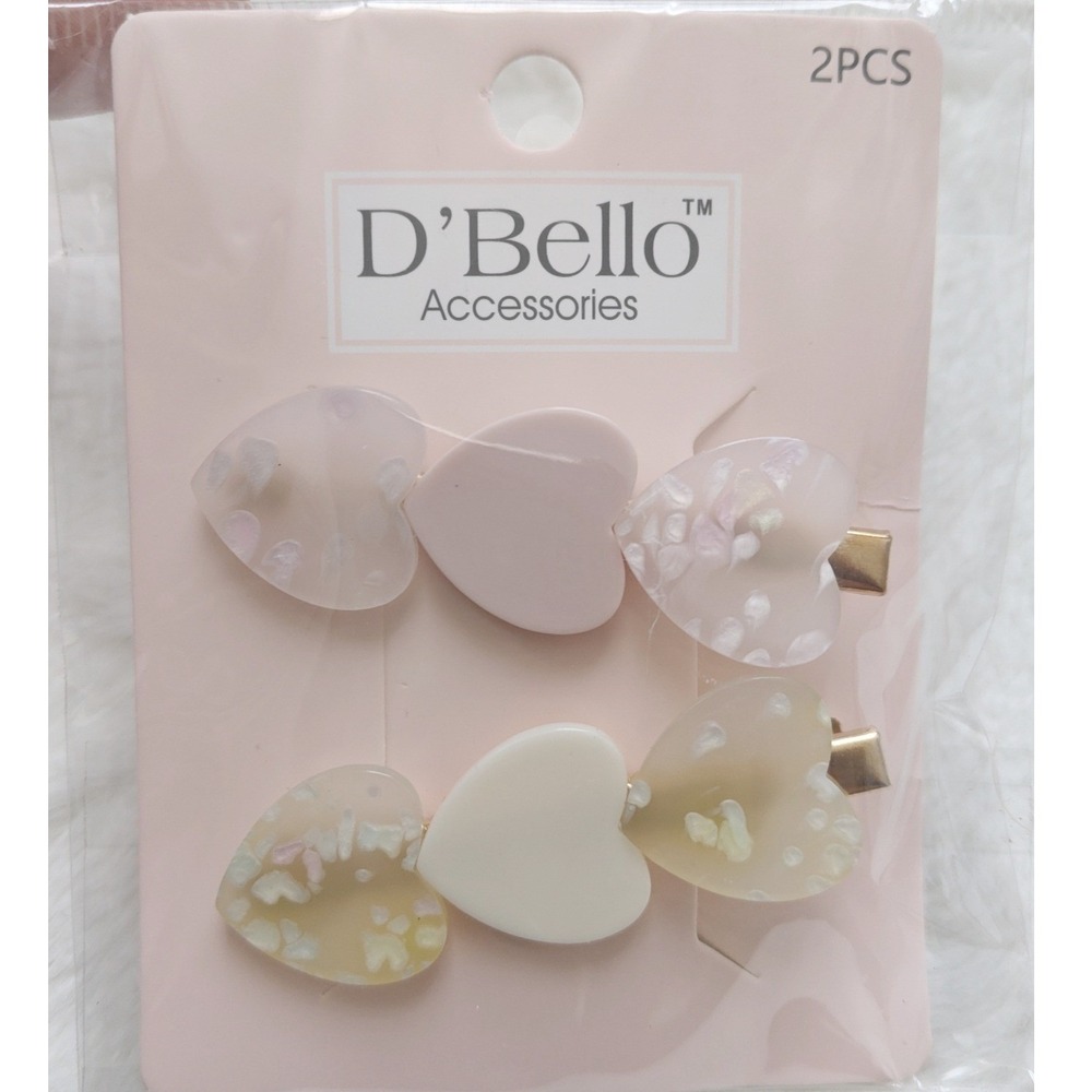 D'Bello Hair Clip Accessories 2 Piece Heart Pin Set Pastel Pink Women Coquette - Picture 2 of 2